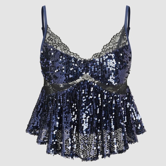 FREE PEOPLE Right Rhythm Sequin Cami in Midnight Combo Sz. S - Picture 6 of 16